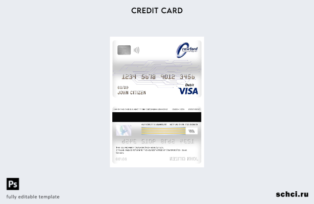 цифровая загрузка шаблона дебетовой карты Visa банка Crawfordtech в Канаде